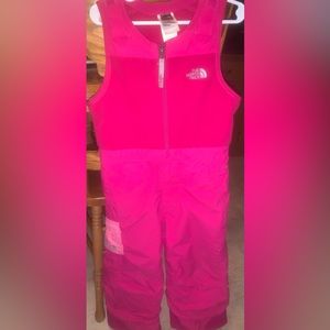 North face girls pink snow bibs, size 4T
